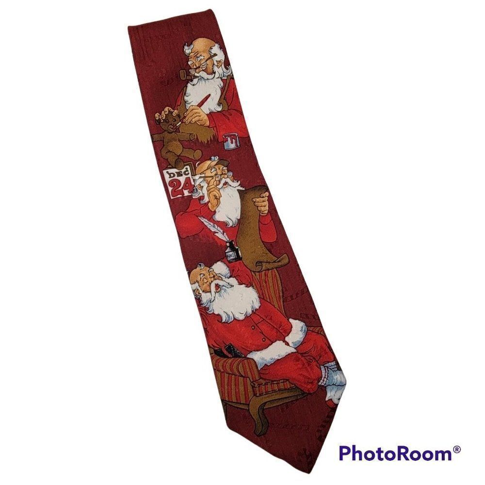 Vtg Hallmark Christmas Mens Tie Santa Workshop Yule Tie Greetings Necktie USA‎